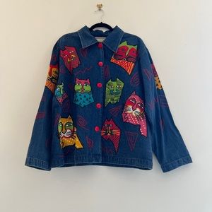 VINTAGE DENIM CAT RAINBOW JACKET